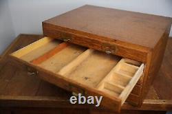 Antique apothecary Oak cabinet wood drawer vintage typeset watchmaker box Weis