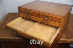 Antique apothecary Oak cabinet wood drawer vintage typeset watchmaker box Weis