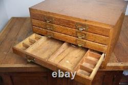 Antique apothecary Oak cabinet wood drawer vintage typeset watchmaker box Weis