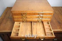 Antique apothecary Oak cabinet wood drawer vintage typeset watchmaker box Weis