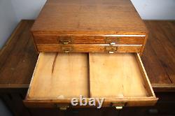 Antique apothecary Oak cabinet wood drawer vintage typeset watchmaker box Weis