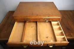 Antique apothecary Oak cabinet wood drawer vintage typeset watchmaker box Weis