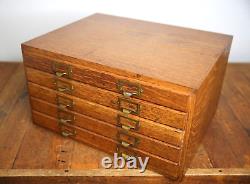 Antique apothecary Oak cabinet wood drawer vintage typeset watchmaker box Weis