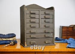 Antique apothecary cabinet wood drawer tool box watchmaker typeset Vintage green