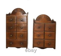 Antique apothecary cabinets. Wall hanging. 16 and 14 in height. Sunburst arch