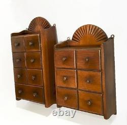 Antique apothecary cabinets. Wall hanging. 16 and 14 in height. Sunburst arch