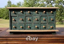 Antique apothecary drawer wood cabinet chest jewelry box tool box green vintage