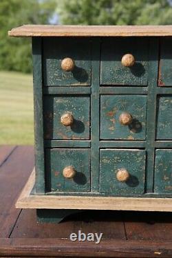 Antique apothecary drawer wood cabinet chest jewelry box tool box green vintage