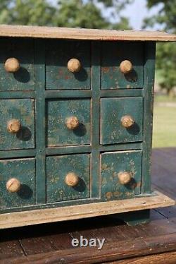 Antique apothecary drawer wood cabinet chest jewelry box tool box green vintage