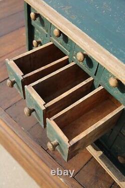 Antique apothecary drawer wood cabinet chest jewelry box tool box green vintage