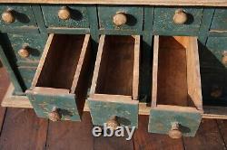 Antique apothecary drawer wood cabinet chest jewelry box tool box green vintage