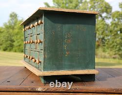 Antique apothecary drawer wood cabinet chest jewelry box tool box green vintage