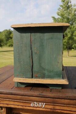 Antique apothecary drawer wood cabinet chest jewelry box tool box green vintage