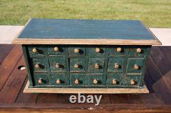 Antique apothecary drawer wood cabinet chest jewelry box tool box green vintage