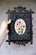 Antique Black Forest Wood Key Cabinet Wall Embroidery Floral Decor Rare