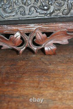 Antique black forest wood key cabinet wall embroidery floral decor rare