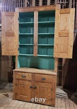 Antique c. 1800s Tall Primitive Step-Back Cupboard Early Bucks County, Pa Cabinet