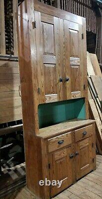 Antique c. 1800s Tall Primitive Step-Back Cupboard Early Bucks County, Pa Cabinet