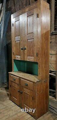 Antique c. 1800s Tall Primitive Step-Back Cupboard Early Bucks County, Pa Cabinet