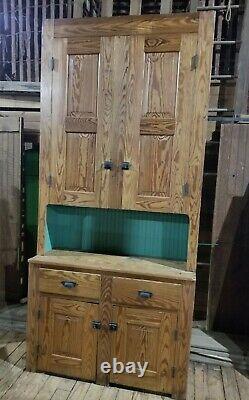 Antique c. 1800s Tall Primitive Step-Back Cupboard Early Bucks County, Pa Cabinet