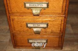 Antique c. 1900 Yawman & Erbe Receipts Bills Letters Dovetailed Oak File Cabinet