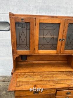 Antique c1905 Hoosier-Style Kitchen Cabinet & Workstation Frosted Panels