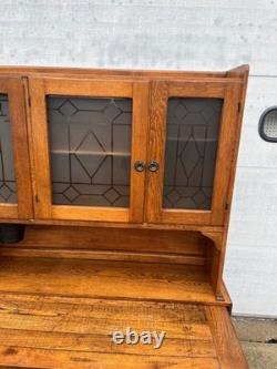 Antique c1905 Hoosier-Style Kitchen Cabinet & Workstation Frosted Panels