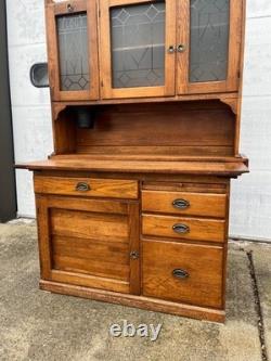 Antique c1905 Hoosier-Style Kitchen Cabinet & Workstation Frosted Panels