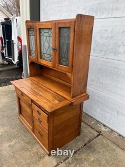 Antique c1905 Hoosier-Style Kitchen Cabinet & Workstation Frosted Panels