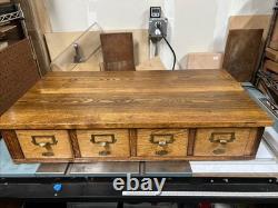 Antique c4-Drawer Oak Wood Card Catalog File Cabinet Library Dovetailed