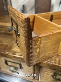 Antique c4-Drawer Oak Wood Card Catalog File Cabinet Library Dovetailed