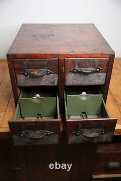 Antique card catalog tiger oak Apothecary cabinet Wood File Library Box