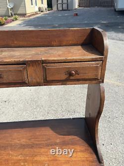 Antique chestnut bucket bench crock shelf, 2 door 3 drawers 1800s cabinet