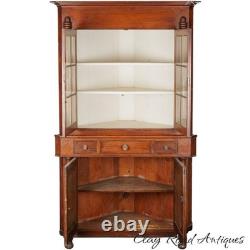 Antique corner cupboard farm house county sheraton 12 light 3 drawer Softwood