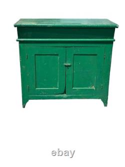 Antique dry sink old green paint PA folk art 1800s primitive softwood cabinet