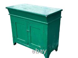 Antique dry sink old green paint PA folk art 1800s primitive softwood cabinet