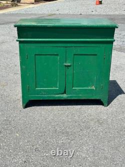 Antique dry sink old green paint PA folk art 1800s primitive softwood cabinet