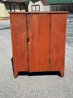Antique farmhouse milk jelly cupboard cabinet red wash blue paint primitive