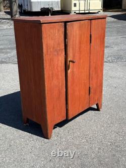 Antique farmhouse milk jelly cupboard cabinet red wash blue paint primitive