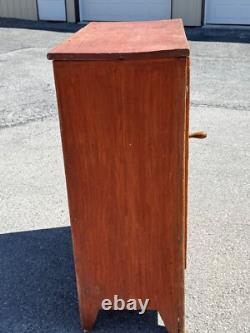 Antique farmhouse milk jelly cupboard cabinet red wash blue paint primitive