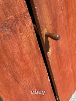 Antique farmhouse milk jelly cupboard cabinet red wash blue paint primitive