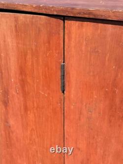 Antique farmhouse milk jelly cupboard cabinet red wash blue paint primitive