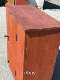 Antique farmhouse milk jelly cupboard cabinet red wash blue paint primitive