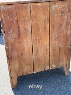Antique farmhouse milk jelly cupboard cabinet red wash blue paint primitive