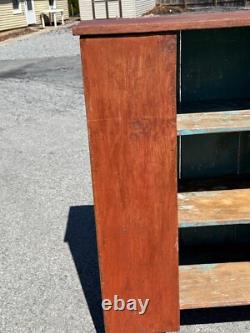Antique farmhouse milk jelly cupboard cabinet red wash blue paint primitive