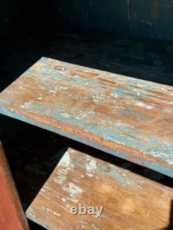 Antique farmhouse milk jelly cupboard cabinet red wash blue paint primitive