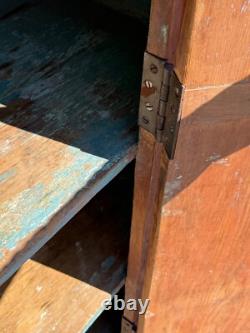 Antique farmhouse milk jelly cupboard cabinet red wash blue paint primitive