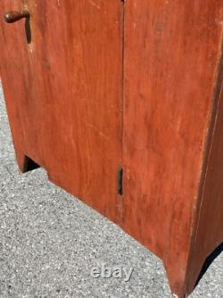 Antique farmhouse milk jelly cupboard cabinet red wash blue paint primitive