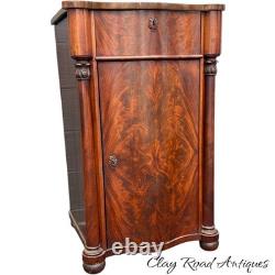 Antique flame mahogany empire liquor cabinet side table night stand serpentine