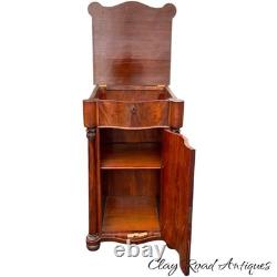 Antique flame mahogany empire liquor cabinet side table night stand serpentine